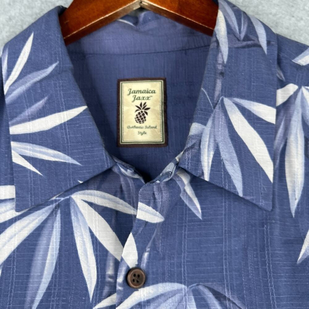 Jamaica Jaxx Hawaiian Print Silk Shirt Deep Blue Button Up Short Sleeve Mens XXL - Picture 3 of 9